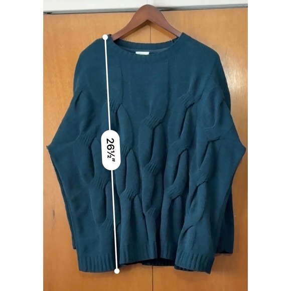 J Jill Chenille Chunky Cable Knit Sweater Teal Blue Oversized Pullover Size L - Picture 7 of 8